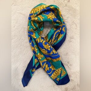 Bershire Blue & Green Baroque Silk Square Scarf- Vintage Style